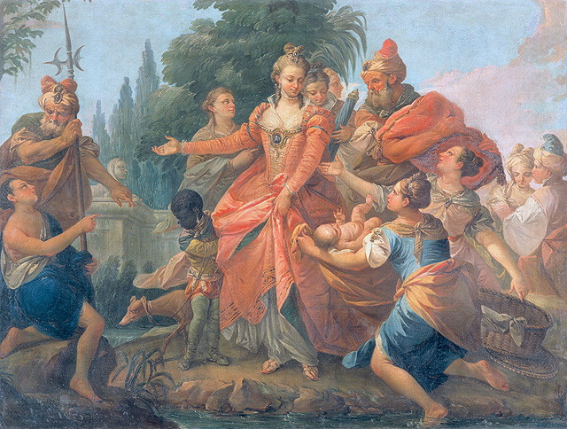 Mosè salvato dalle acque (dipinto, opera isolata) di Menescardi Giustino (attribuito) (terzo quarto sec. XVIII)