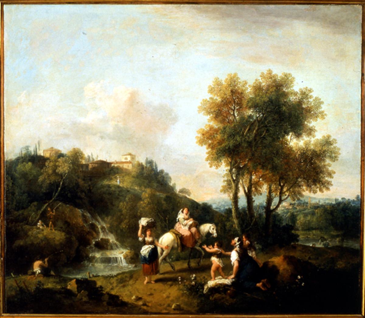 Paesaggio con dama a cavallo (dipinto) di Zuccarelli Francesco (sec. XVIII)