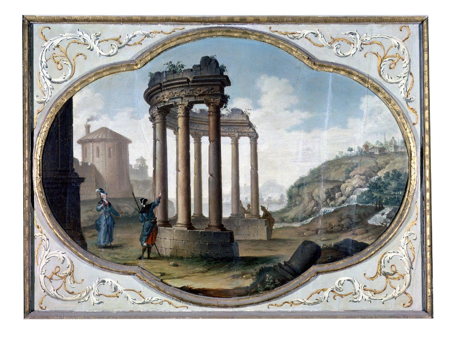Sovrapporta: paesaggio con rovine, paesaggio (dipinto) di Gandini Saverio, Scalvini Pietro (sec. XVIII)