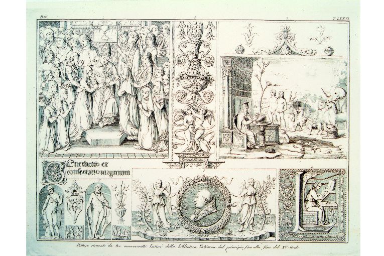 scene da manoscritti latini (stampa) - ambito italiano (seconda metà sec. XIX)