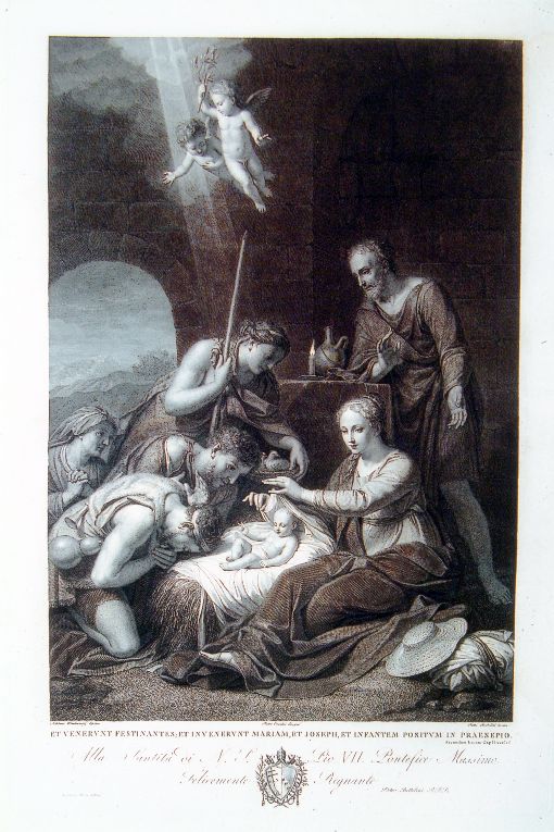 Natività di Gesù (stampa) di Bettelini Pietro, Ermini Pietro, Van der Werff Adriaan (prima metà sec. XIX)