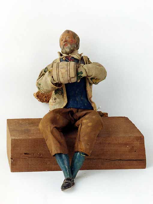 anziano uomo con botticella (statuetta di presepio, elemento d'insieme) - ambito napoletano (sec. XIX)