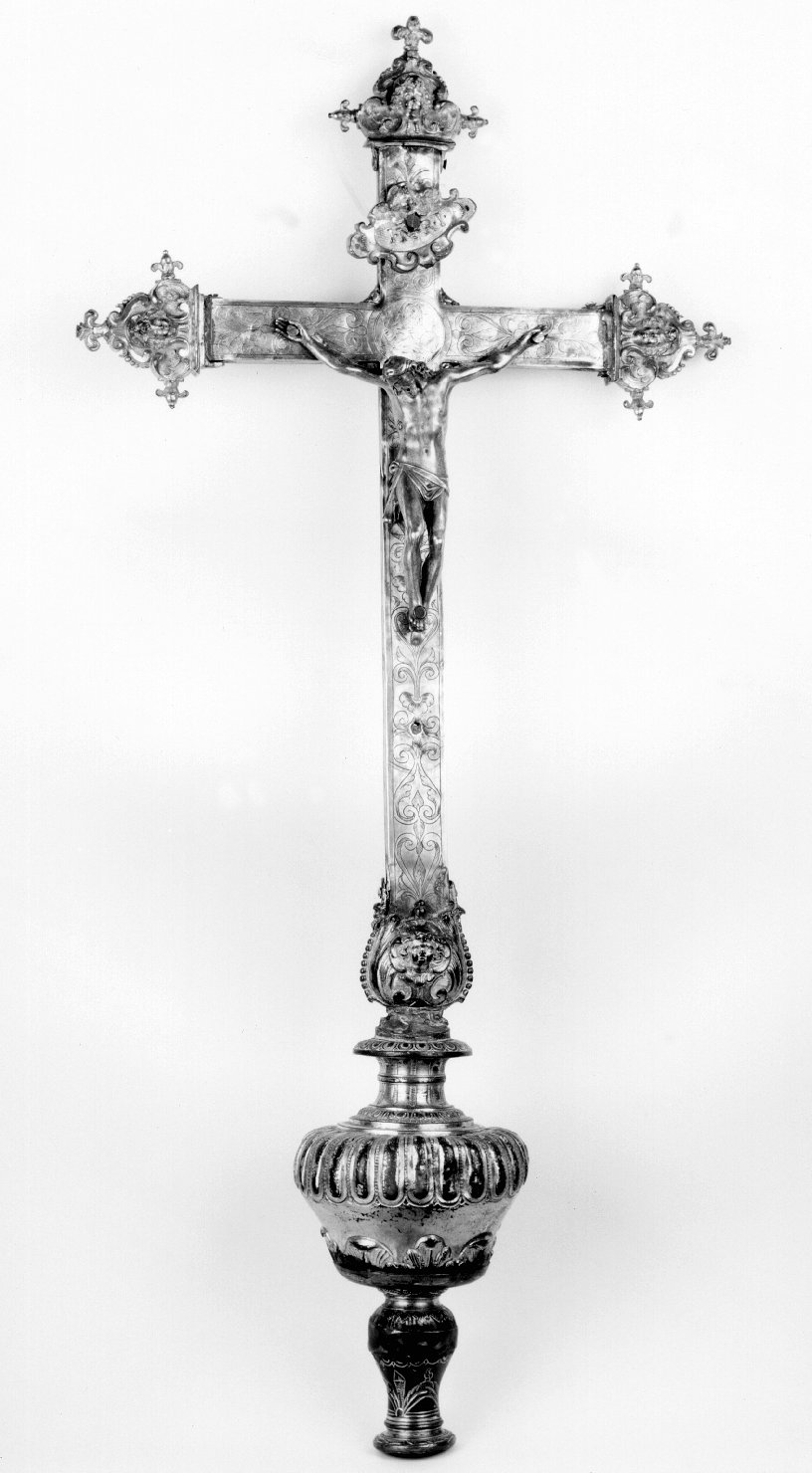 Cristo crocifisso/ Madonna del Latte/ Dio Padre benedicente/ cherubini (croce processionale) - manifattura napoletana (primo quarto sec. XVII)