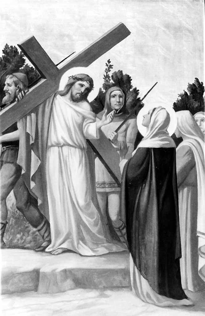 stazione IV: Gesù incontra la Madonna (dipinto, elemento d'insieme) di Prayer Mario (sec. XX)