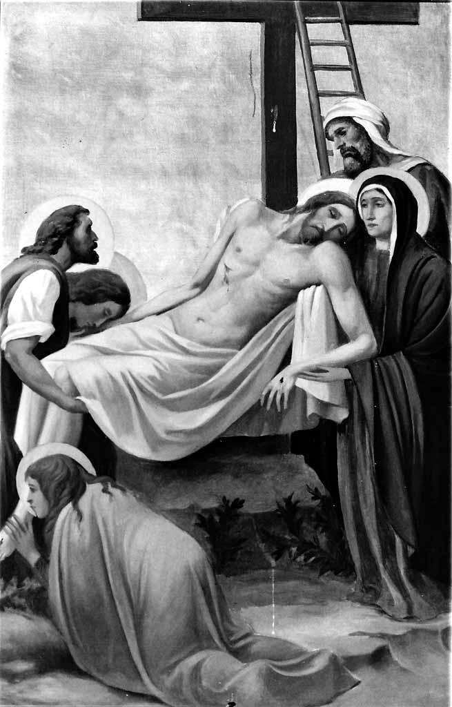 stazione XIII: Gesù deposto dalla croce (dipinto, elemento d'insieme) di Prayer Mario (sec. XX)