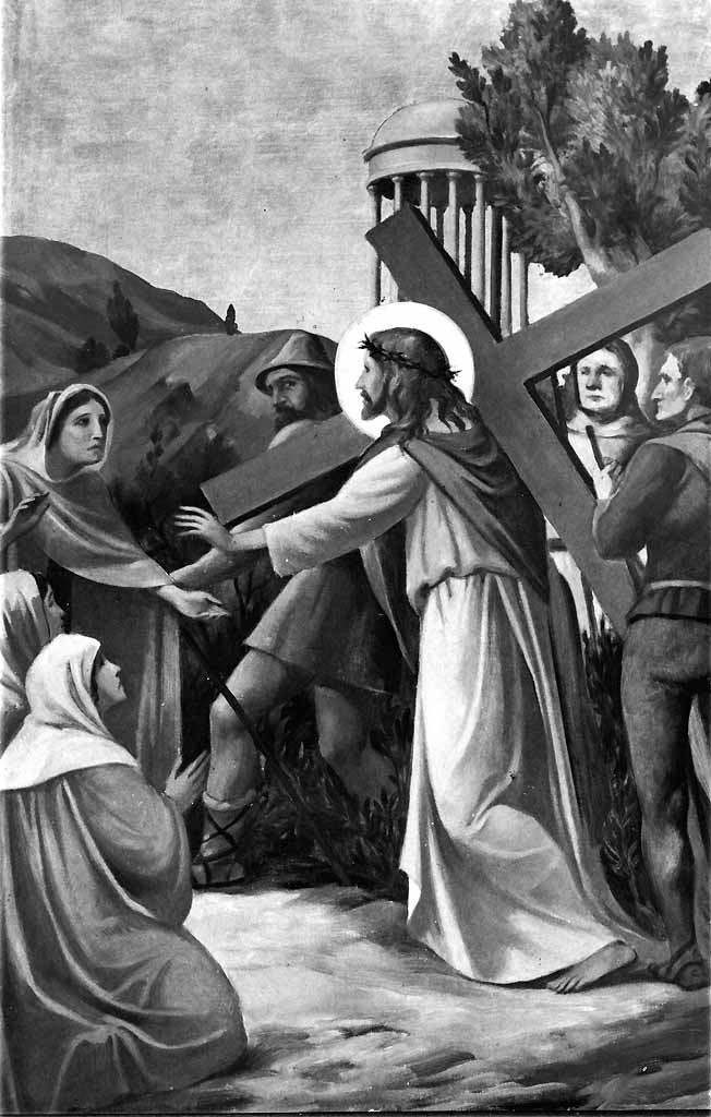 stazione VIII: Gesù consola le donne di Gerusalemme (dipinto, elemento d'insieme) di Prayer Mario (sec. XX)