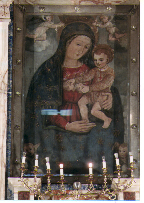Madonna con personaggi che implorano il suo aiuto (dipinto) - ambito pugliese (metà sec. XVI)