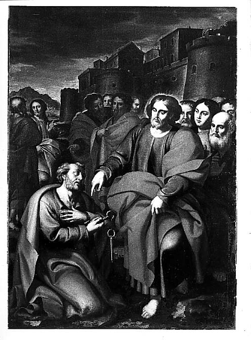 Cristo consegna le chiavi a San Pietro (dipinto) di Santulli Francesco (sec. XVIII)