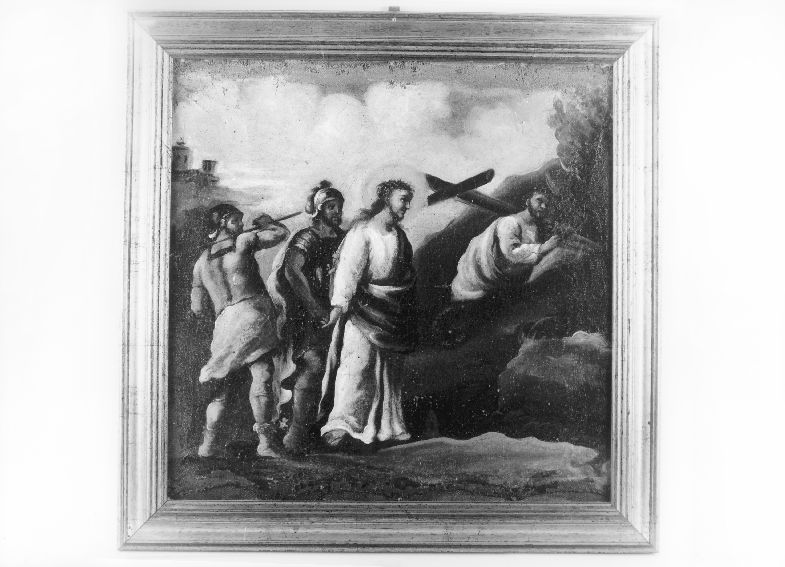 stazione V: Gesù aiutato da Simone il Cireneo a portare la croce (dipinto) - ambito Italia meridionale (fine/inizio secc. XIX/ XX)