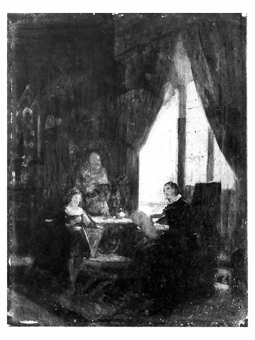 La tempesta di Shakespeare, donne in un interno (dipinto) di Morelli Domenico (sec. XIX)