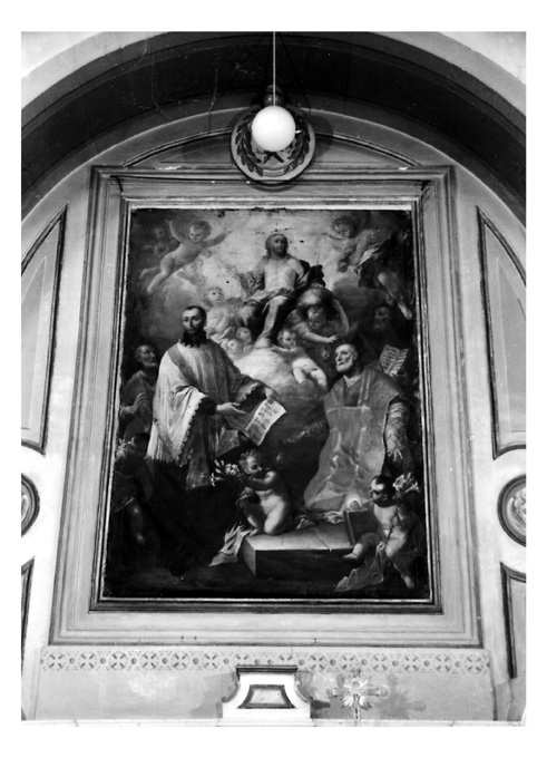 Cristo re, sant'Andrea, san Ciro, san gaetano, san Filippo Neri, angioletti (dipinto) di Abbate Gennaro (sec. XVIII)