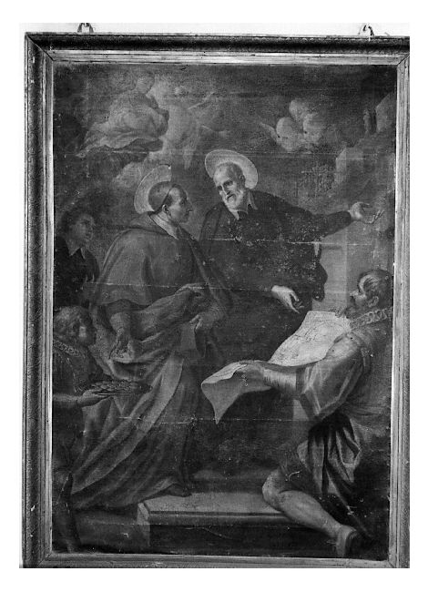 San Filippo Neri, san Carlo Borromeo e Filippo II di Spagna (dipinto) di Castellano Giuseppe (sec. XVIII)