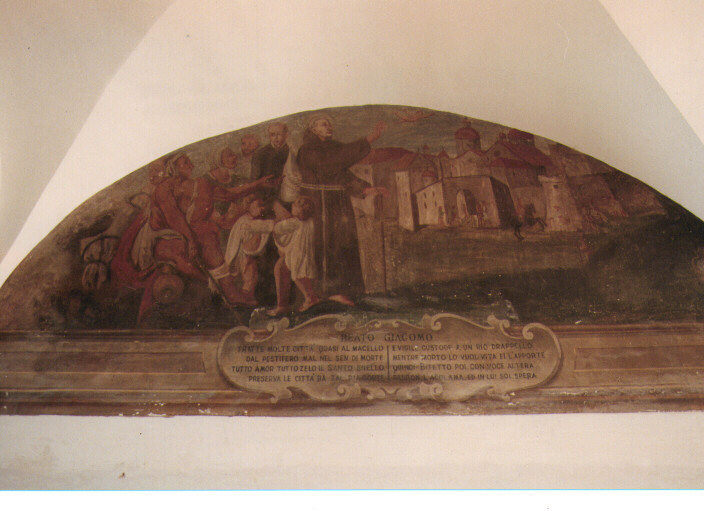 Beato Giacomo preserva Bitetto dalla peste del 1656 (dipinto) - ambito francescano (sec. XVII)