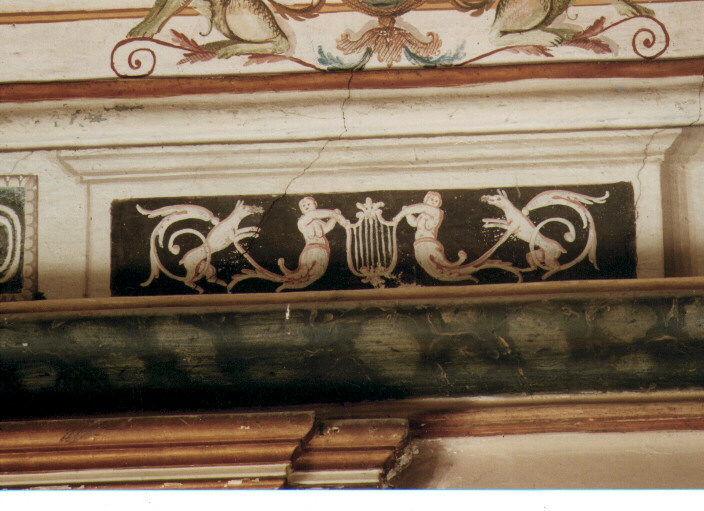 motivi decorativi a grottesche/ finte architetture con paesaggi (decorazione pittorica) - ambito Italia meridionale (terzo quarto sec. XIX)