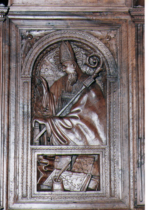 Santo Vescovo (stallo) - ambito Italia meridionale (sec. XVI)