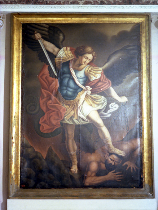 San Michele Arcangelo combatte Satana (dipinto) di De Mattia Giuseppe (metà sec. XIX)