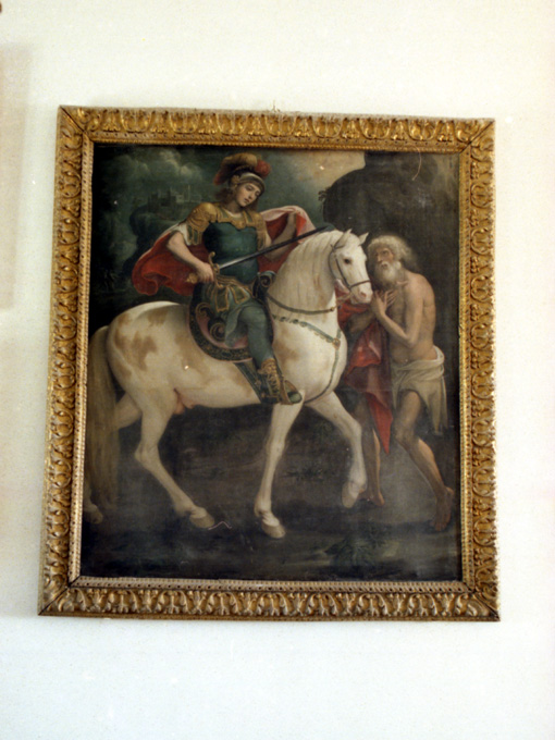 San Martino dona parte del mantello al povero (dipinto) - ambito pugliese (metà sec. XVII)