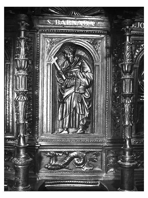 San Barnaba apostolo (pannello di stallo di coro) di Bonafede Colantonio, Marzano Teodoro, Fanello Candilera de (sec. XVI)