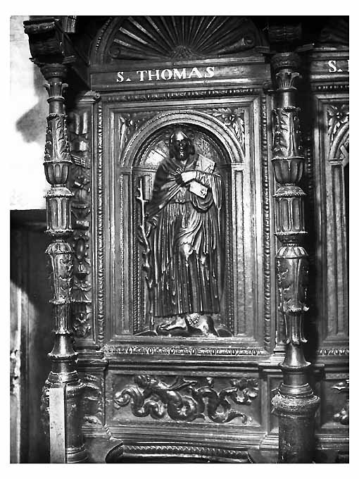 San Tommaso (pannello di stallo di coro) di Bonafede Colantonio, Marzano Teodoro, Fanello Candilera de (sec. XVI)