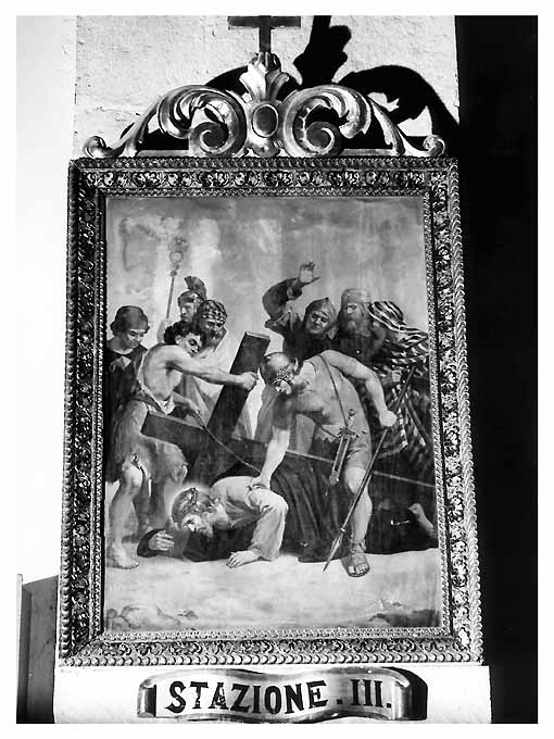 Via Crucis, terza stazione, stazione III: Gesù cade sotto la croce la prima volta (dipinto) - ambito Italia meridionale (sec. XIX)