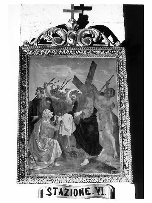Via Crucis, sesta stazione, stazione VI: Gesù asciugato dalla Veronica (dipinto) - ambito Italia meridionale (sec. XIX)