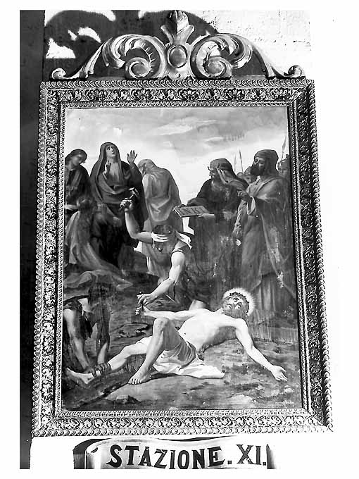 Via Crucis, undicesima stazione, stazione XI: Gesù inchiodato alla croce (dipinto) - ambito pugliese (sec. XIX)