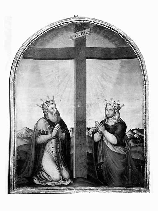 Adorazione della Croce, l'imperatore Costantino e consorte in adorazione della Sacra Croce (dipinto) - ambito pugliese (sec. XVII)