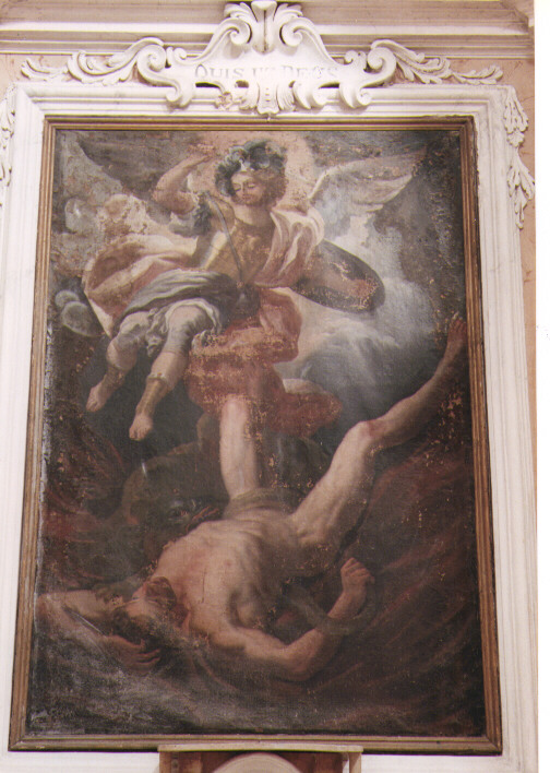 San Michele Arcangelo combatte Satana (dipinto) di Miglionico Andrea (sec. XVIII)