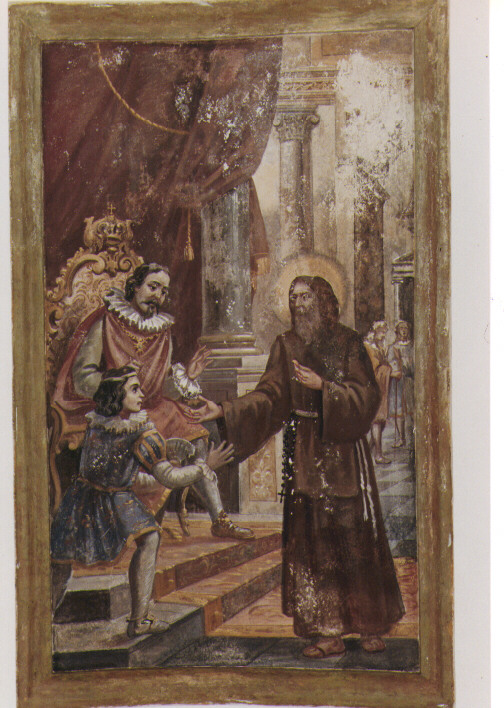 San Francesco di Paola benedice Francesco I presentato da Luisa di Francia (dipinto) di Colonna Umberto (secc. XIX/ XX)