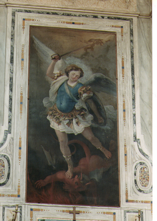 San Michele Arcangelo combatte Satana (dipinto) di Scognamiglio Carlo (sec. XIX)