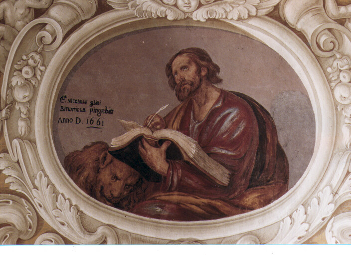 San Marco scrive il vangelo (dipinto) di Gliri Nicola (bottega) (sec. XVII)