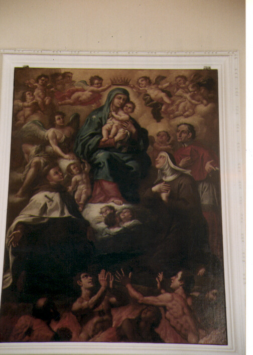 Madonna del Carmelo intercede per le anime del purgatorio (dipinto) di De Filippis Vitantonio (sec. XVII)