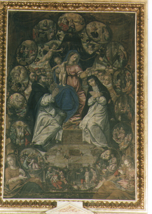 Madonna del Rosario con Santi domenicani e misteri del rosario (dipinto) - ambito Italia meridionale (seconda metà sec. XVI)