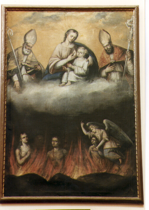 Madonna con personaggi che implorano il suo aiuto (dipinto) - ambito pugliese (sec. XIX)