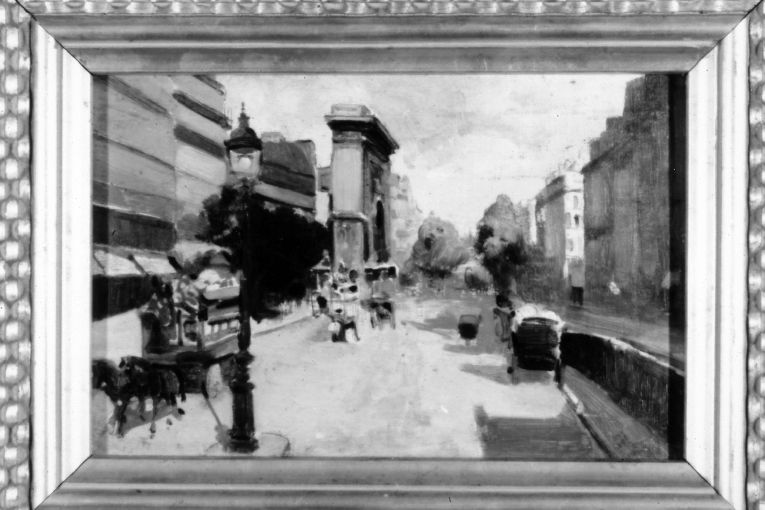 strada parigina, veduta di città (dipinto) di Girondi Raffaele (secc. XIX/ XX)