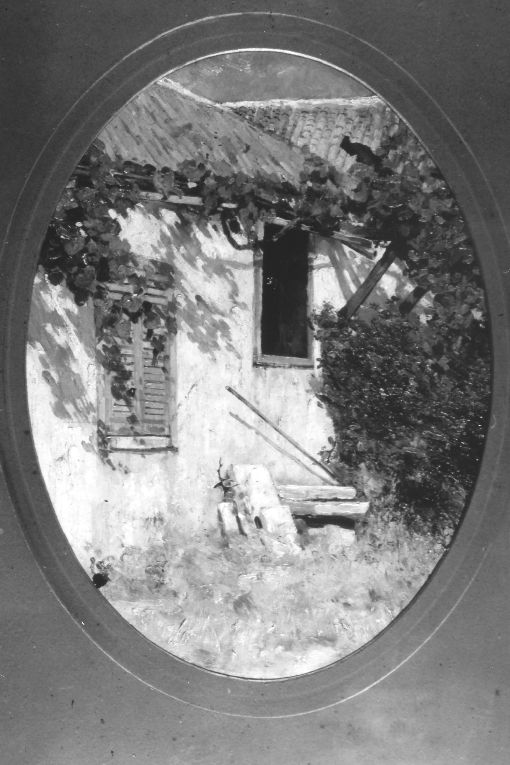 Finestre di casolare con pergola, paesaggio rurale (dipinto) di De Stefano Vincenzo (secc. XIX/ XX)