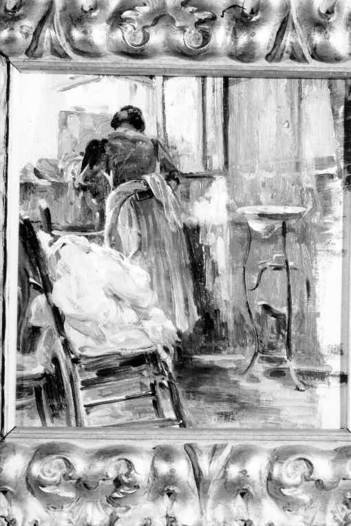 Figura femminile alla finestra (dipinto) di Girondi Raffaele (secc. XIX/ XX)