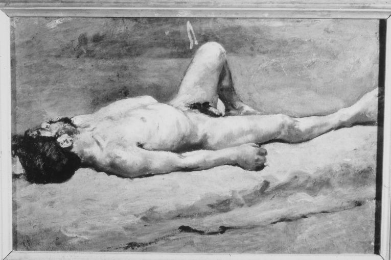Nudo, Nudo virile disteso (dipinto) di Girondi Raffaele (secc. XIX/ XX)