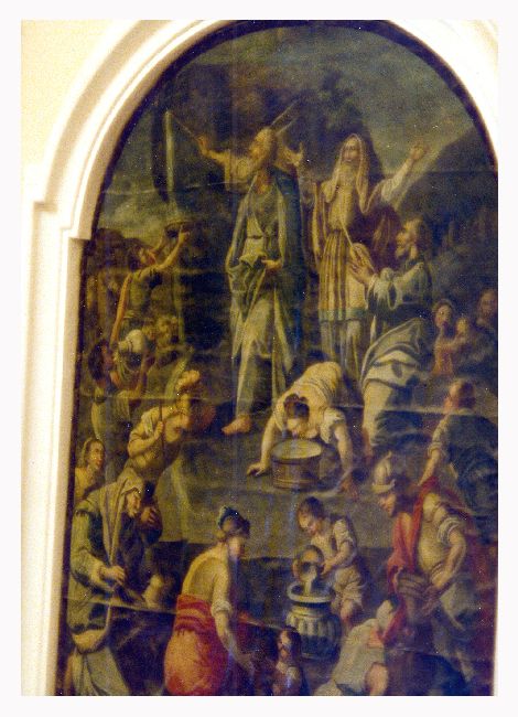 Mosè fa scaturire l'acqua dalla roccia (dipinto) di De Musso Giuseppe (sec. XVIII)