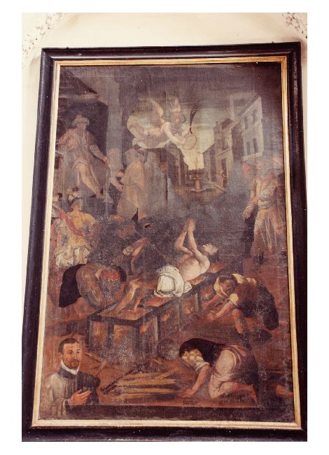 Martirio di san Lorenzo, San Lorenzo con i carnefici, committente e soldati (dipinto) di Alonso de Corduba (sec. XVII)