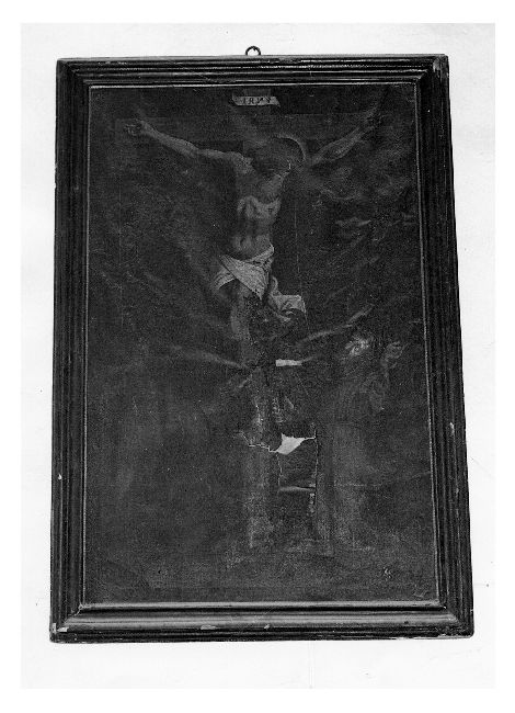 Cristo crocifisso con San Francesco d'Assisi (dipinto) di Alonso de Corduba (bottega) (fine/inizio secc. XVI/ XVII)