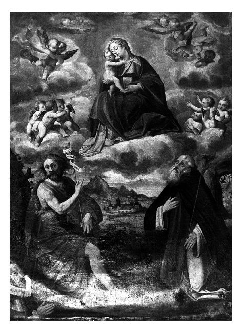 Madonna in Gloria tra San Giovanni Battista e Sant'Antonio (dipinto) di Alonso de Corduba (sec. XVI)