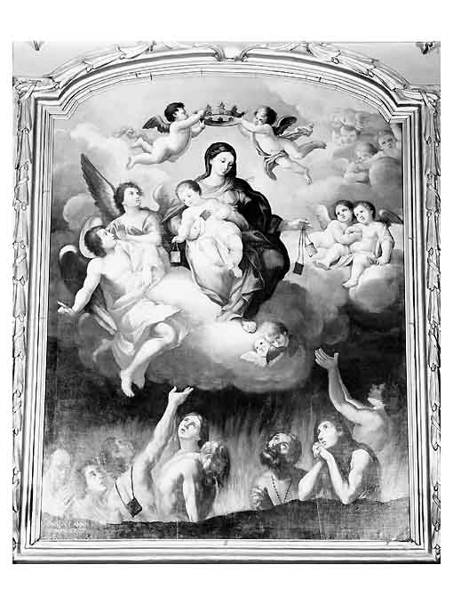 Madonna del Carmelo intercede per le anime del purgatorio (dipinto) di Lanari Paolo (sec. XVIII)