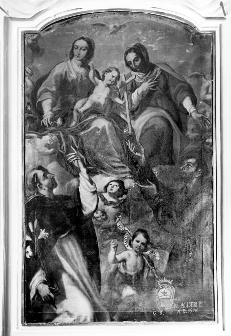 Madonna con Bambino, Sant'Anna, San Giovannino, San Francesco, San Domenico (dipinto) di Aglieri N (sec. XVII)