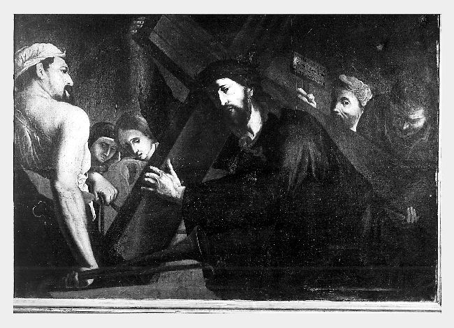Gesù al Calvario, Cristo portacroce con pie donne e boia (dipinto) - ambito Italia meridionale (seconda metà sec. XVII)
