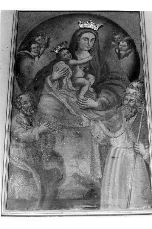 Madonna con Bambino tra San pietro e San Gregorio Magno (dipinto) - ambito Italia meridionale (prima metà sec. XVII)