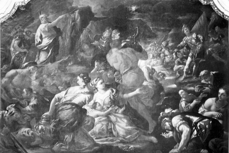 Mosè fa scaturire l'acqua dalla roccia (dipinto) di Miglionico Andrea (sec. XVIII)
