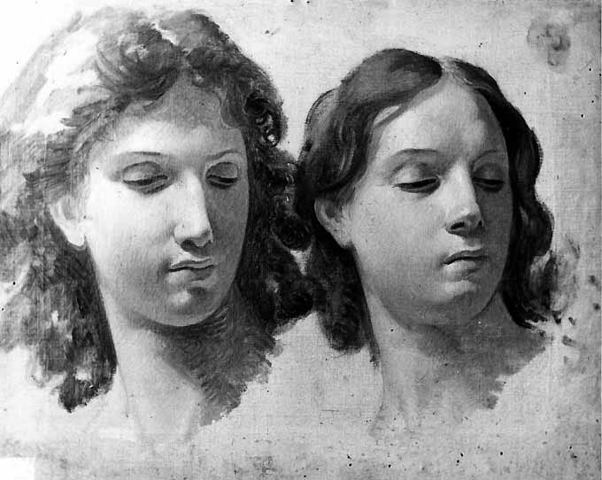 studio di teste di due angeli (dipinto) di De Napoli Michele (attribuito) (sec. XIX)