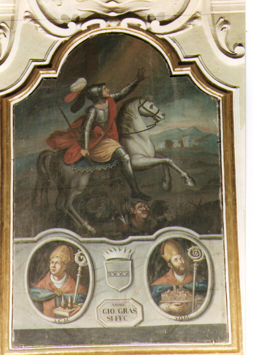 San Giorgio, San Gennaro e Sant'Oronzo (dipinto) di Grassi Giovanni jr (sec. XIX)