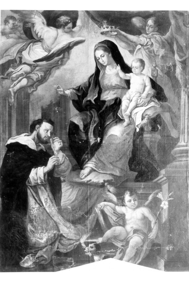 Madonna del Rosario con San Domenico e devoti (dipinto) - ambito Italia meridionale (sec. XVIII)